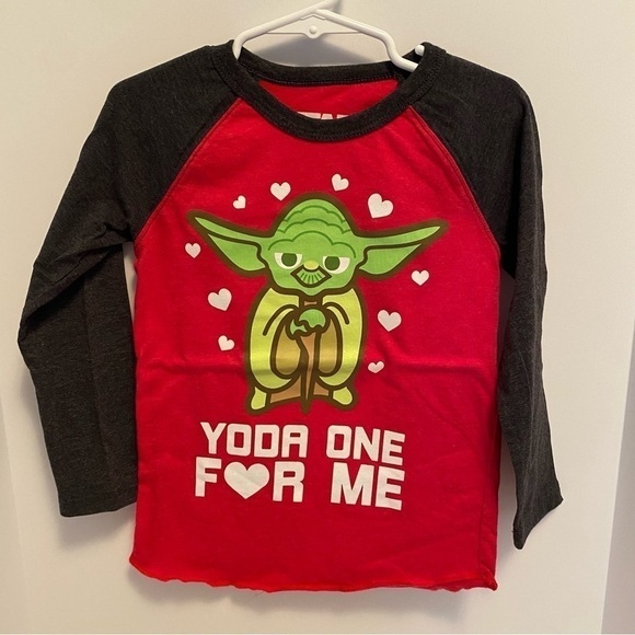 STAR Wars Toddler Boys Valentine's Day "Yoda One For Me" Long Sleeve T-Shirt 3T - Picture 1 of 4